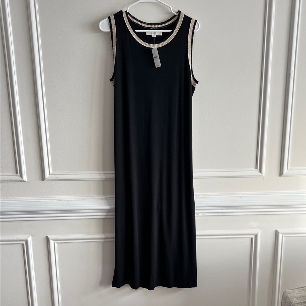LOFT Black Midi Dress with White Accents